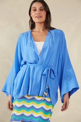 Relaxed Fit Wrap Top - Blue