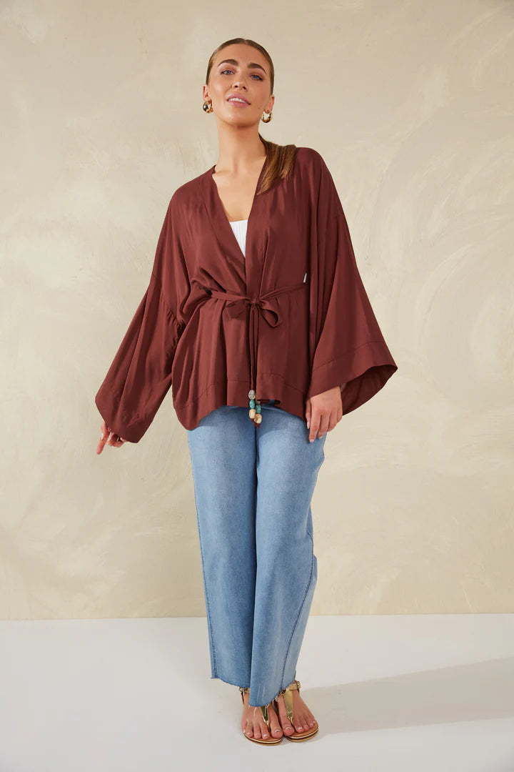 Relaxed Fit Wrap Top - Brown