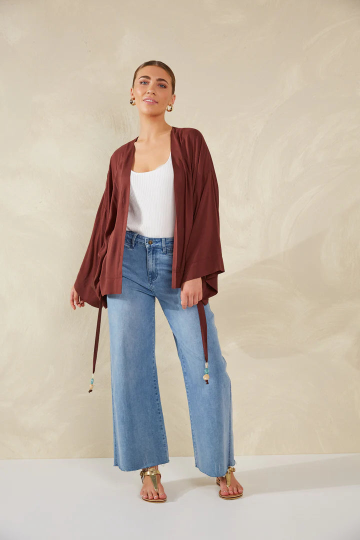 Relaxed Fit Wrap Top - Brown