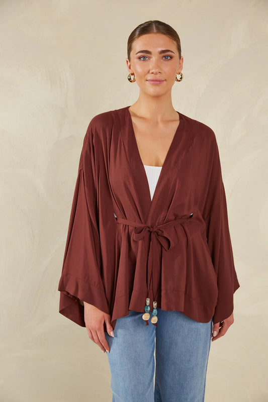 Relaxed Fit Wrap Top - Brown