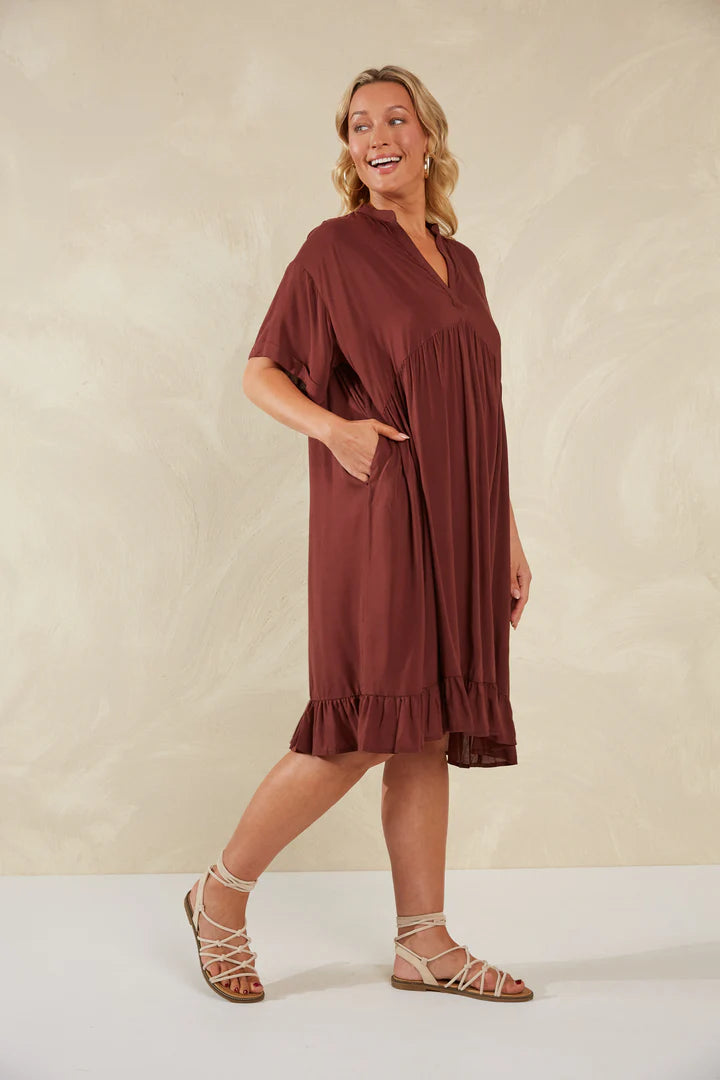 Relaxed Fit Summer Dress - Brown