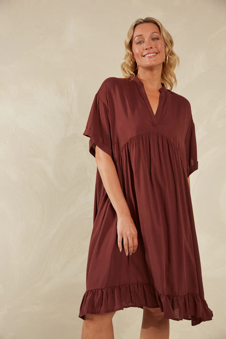 Relaxed Fit Summer Dress - Brown