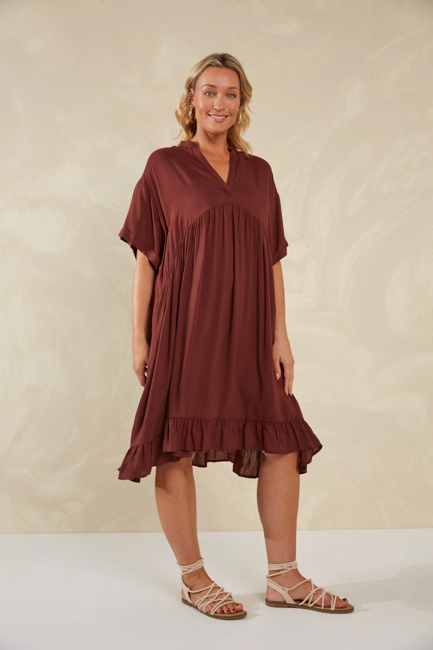 Relaxed Fit Summer Dress - Brown