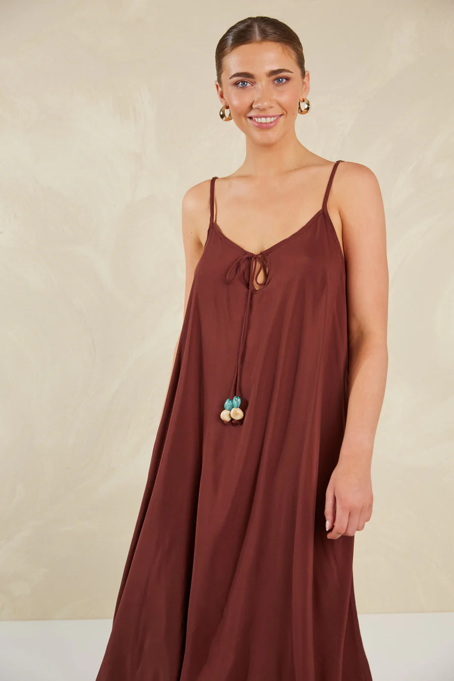 Ankle-Length Tank Dress  - Brown