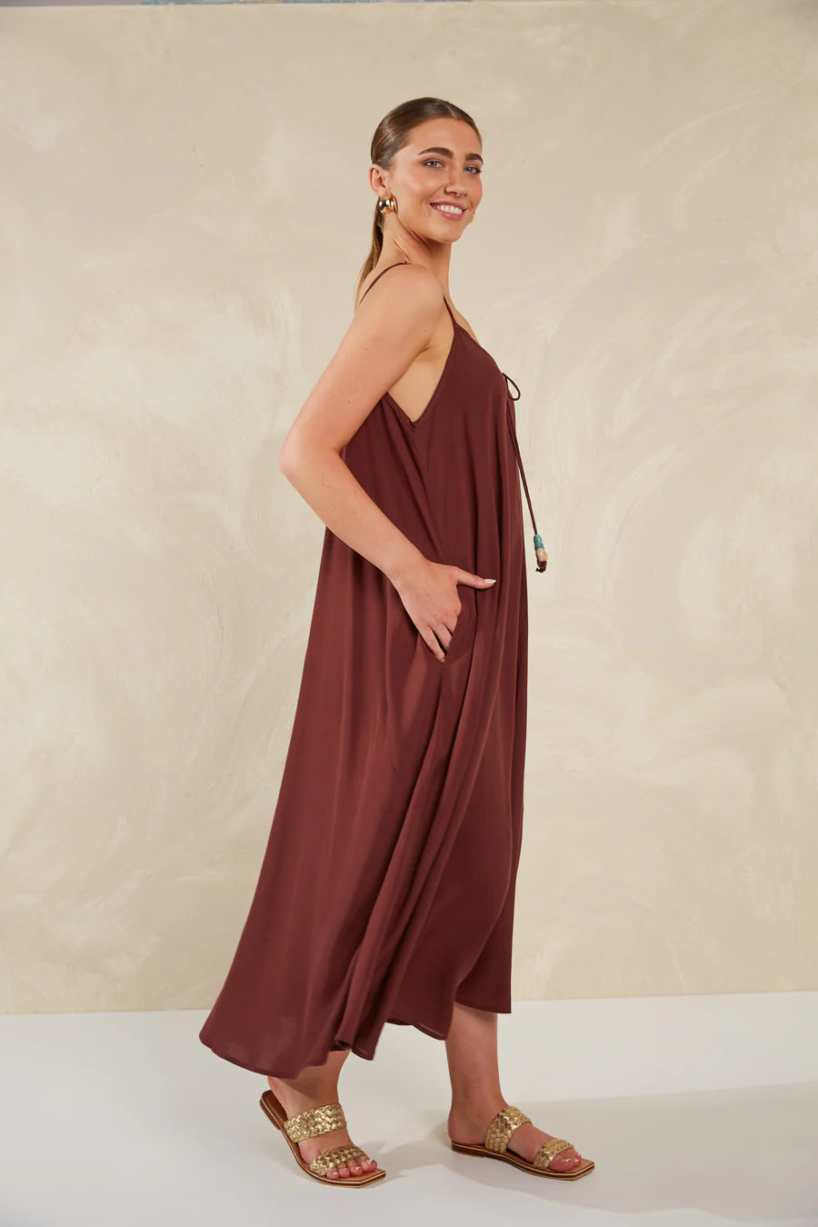 Ankle-Length Tank Dress  - Brown