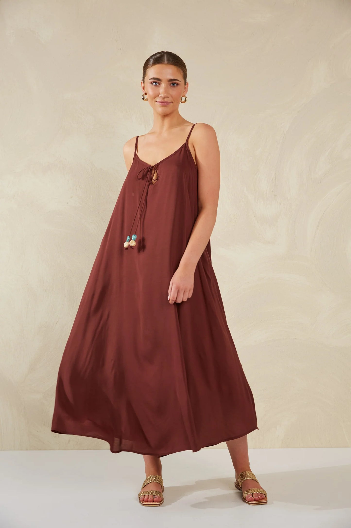 Ankle-Length Tank Dress  - Brown