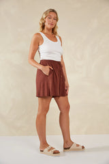Relaxed Fit Linen Shorts - Brown