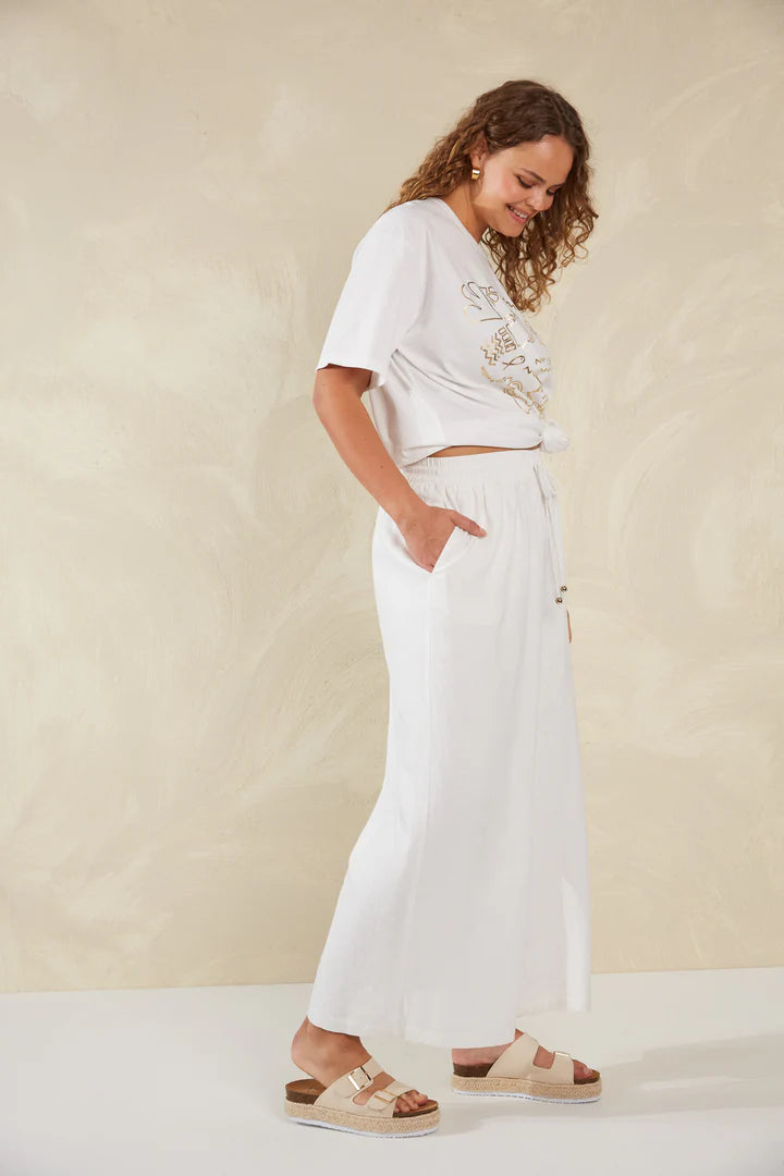 Wide-Leg Linen Blend Pants - White