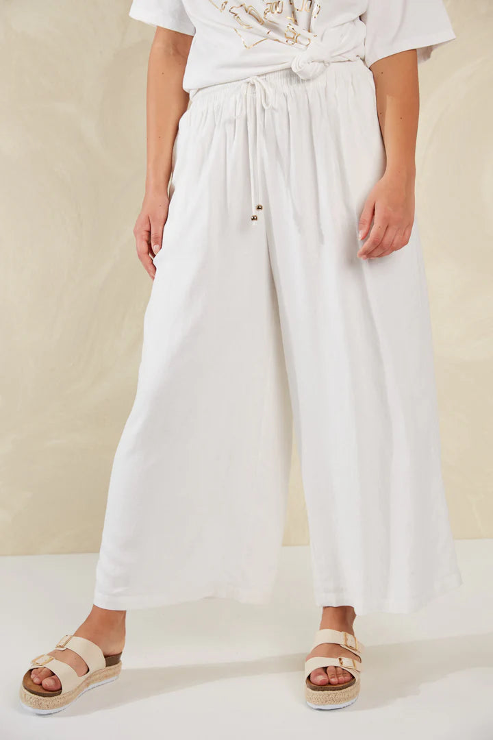 Wide-Leg Linen Blend Pants - White