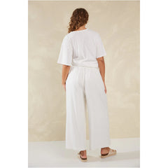 Wide-Leg Linen Blend Pants - White