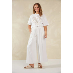 Wide-Leg Linen Blend Pants - White