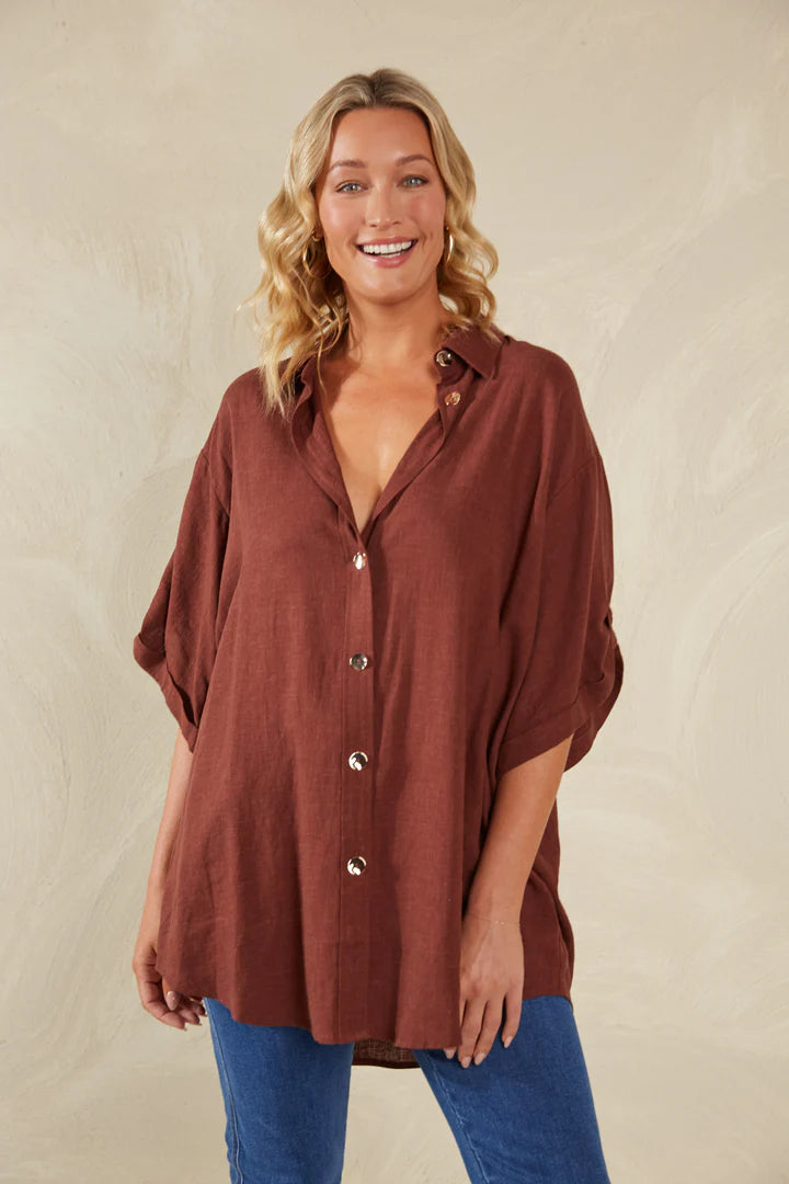 Relaxed Fit Linen Shirt - Brown