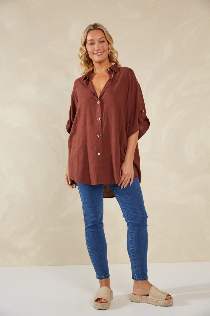 Relaxed Fit Linen Shirt - Brown