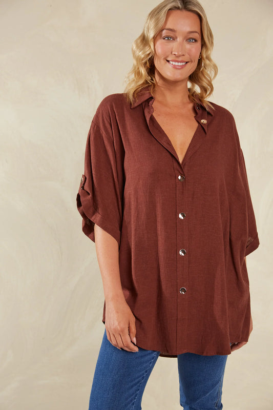 Relaxed Fit Linen Shirt - Brown