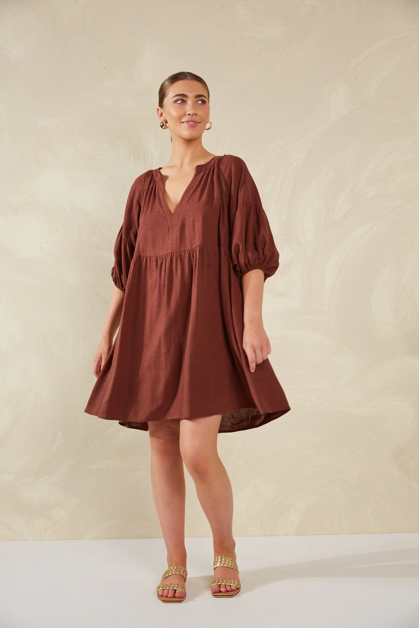 Florence Linen Blend Dress - Brown