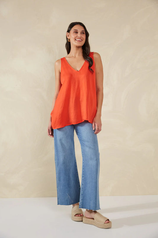 Silky V-Neck Tank Top - Aperol