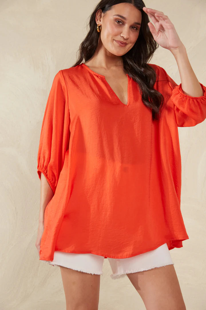 Chic Balloon Sleeve Top - Aperol