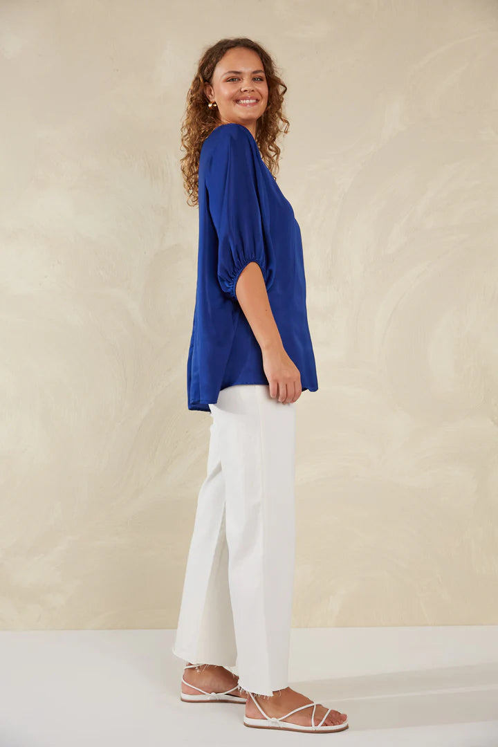 Chic Balloon Sleeve Top - Blue