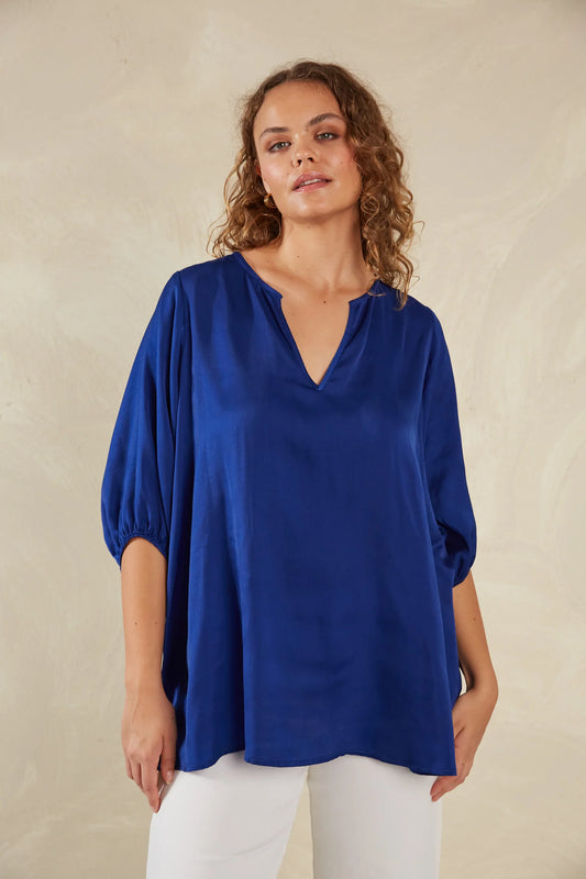 Chic Balloon Sleeve Top - Blue