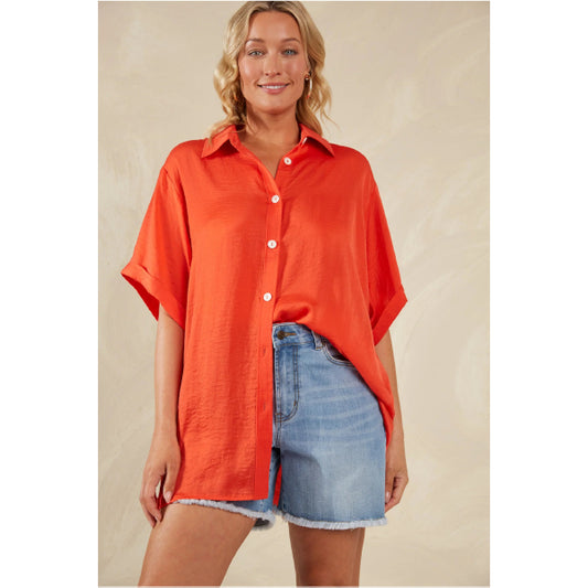 Oversized Linen Shirt - Red