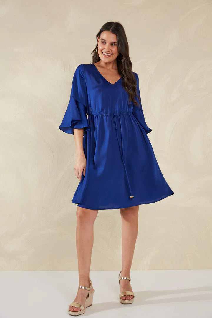 Tie-Waist Mini Dress - Blue