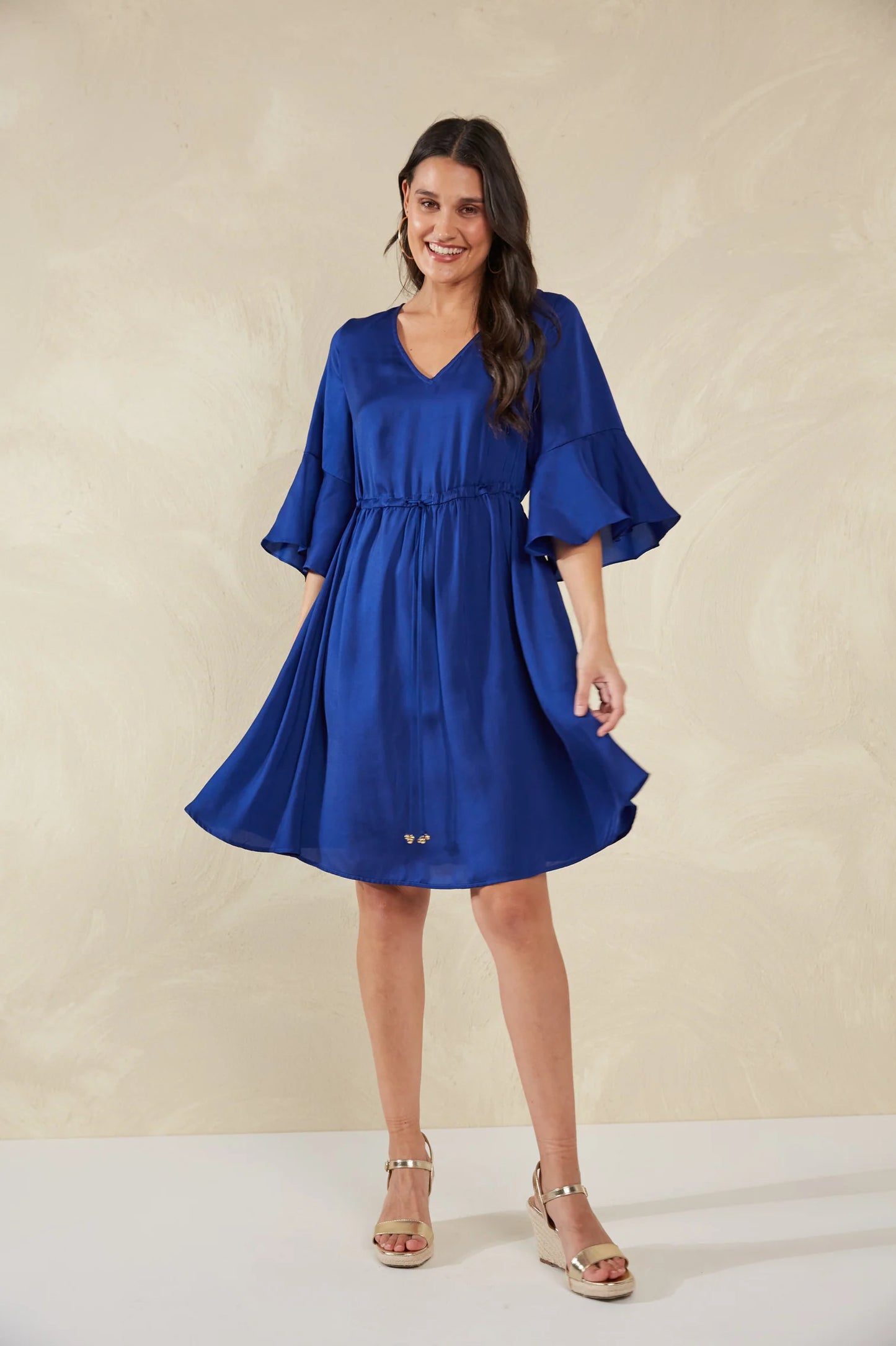 Tie-Waist Mini Dress - Blue