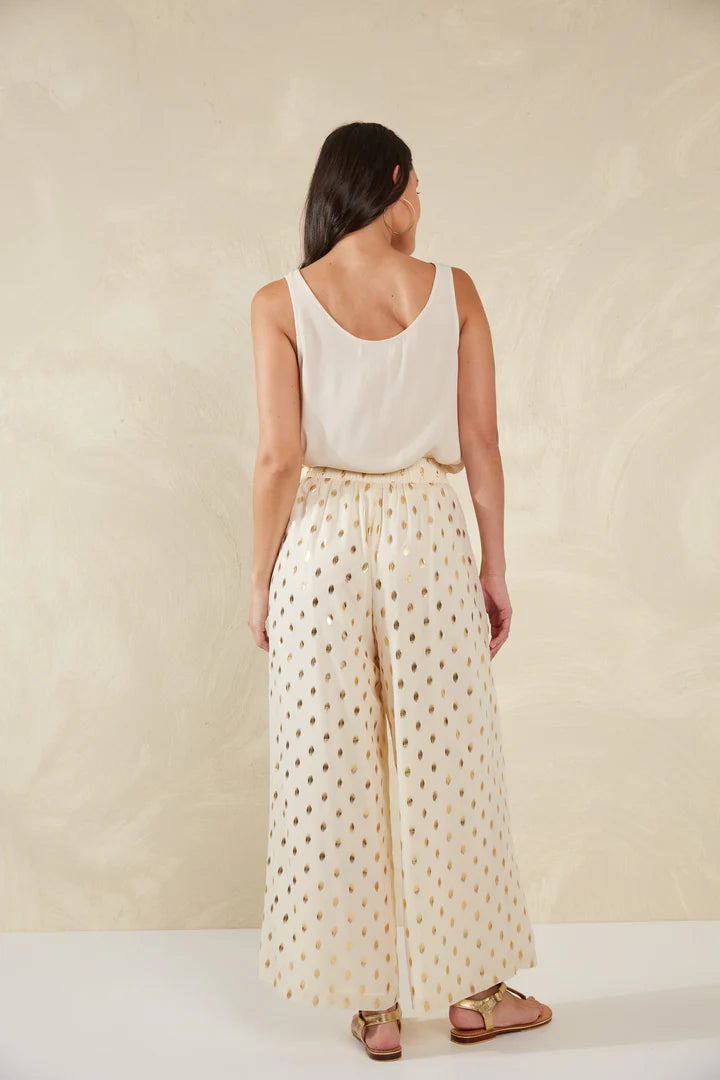 Gold Foil Wide-Leg Pants - White