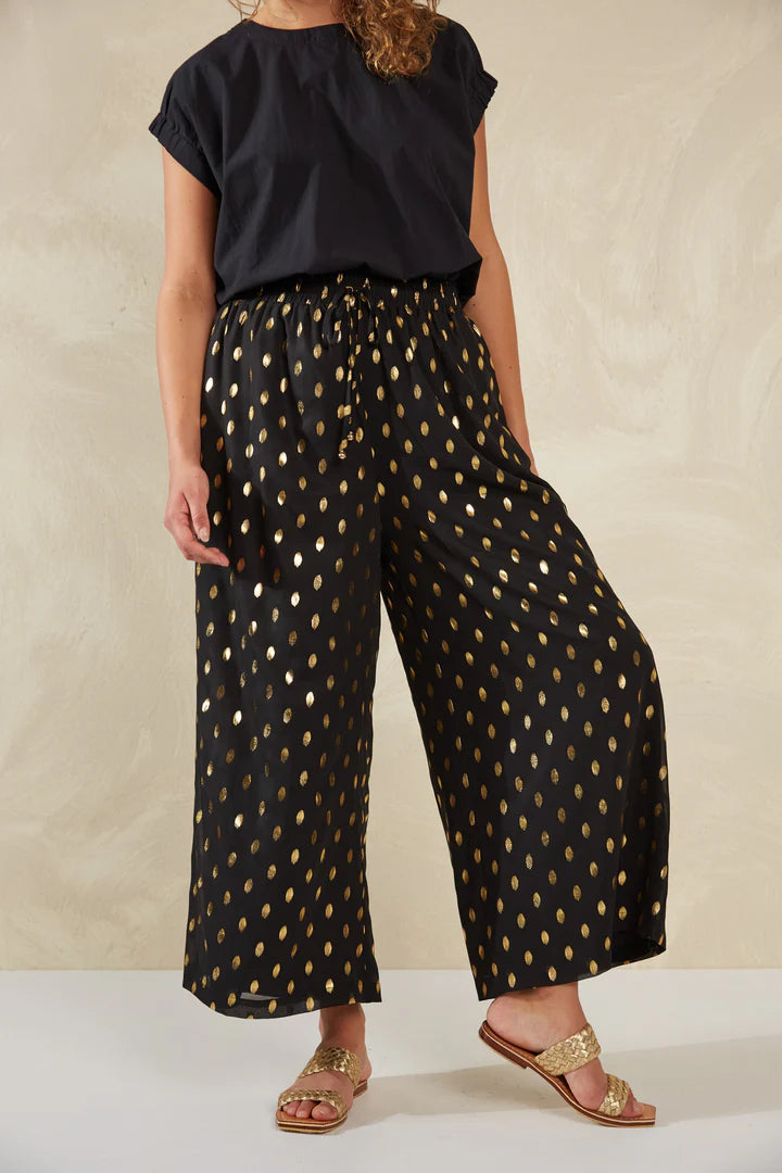 Gold Foil Wide-Leg Pants - Black