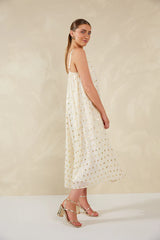 Shimmering Gold Foil Tank Dress - White