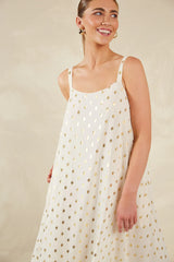 Shimmering Gold Foil Tank Dress - White