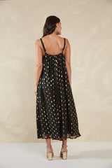 Shimmering Gold Foil Tank Dress - Black
