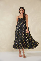 Shimmering Gold Foil Tank Dress - Black