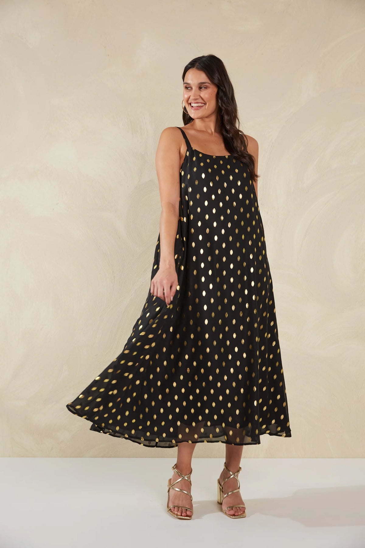 Shimmering Gold Foil Tank Dress - Black