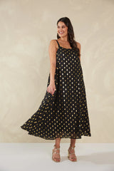 Shimmering Gold Foil Tank Dress - Black