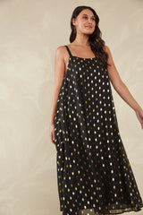 Shimmering Gold Foil Tank Dress - Black
