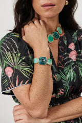 Metal Resin Hinge Back Bangle – Teal Green