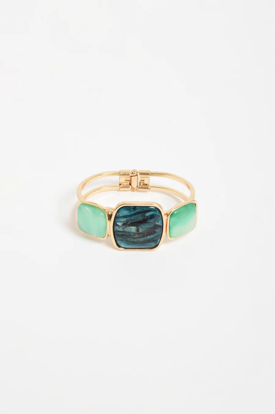Metal Resin Hinge Back Bangle – Teal Green