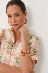 Resin Metal Pods Stretch Bracelet – Terracotta