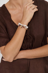 Sun Charm Stone Chip Pearl Stretch Bracelet – Chocolate/White