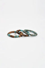 Trio Stone & Timber Stretch Bracelet Set – Turquoise/Chocolate