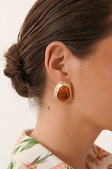 Metal-Edged Resin Stud Earrings – Terracotta
