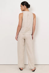 Kensley Contrast Stitch Linen Top – Natural