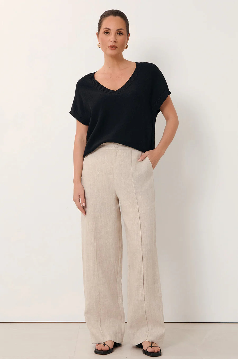 Adorne Alessia Linen Pant – Natural