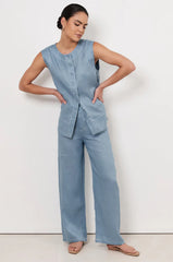 Adorne Chandler Drawstring Linen Pant – Blue