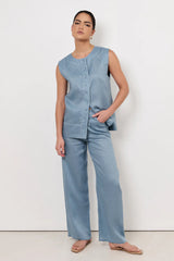 Adorne Chandler Drawstring Linen Pant – Blue