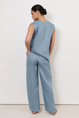 Adorne Chandler Drawstring Linen Pant – Blue