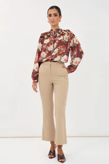 Sheer Long Sleeve Floral Print Frill Shirt