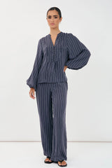 Striped Relaxed Fit Pant – Navy