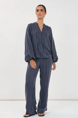 Striped Relaxed Fit Pant – Navy