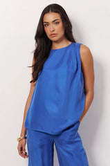 Milan Cupro Sleeveless Top – Blue